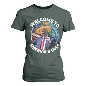 America's Gulf Mexico T Shirt For Women Trump Sombrero Dancing Funny Map TS10 Dark Forest Green Print Your Wear