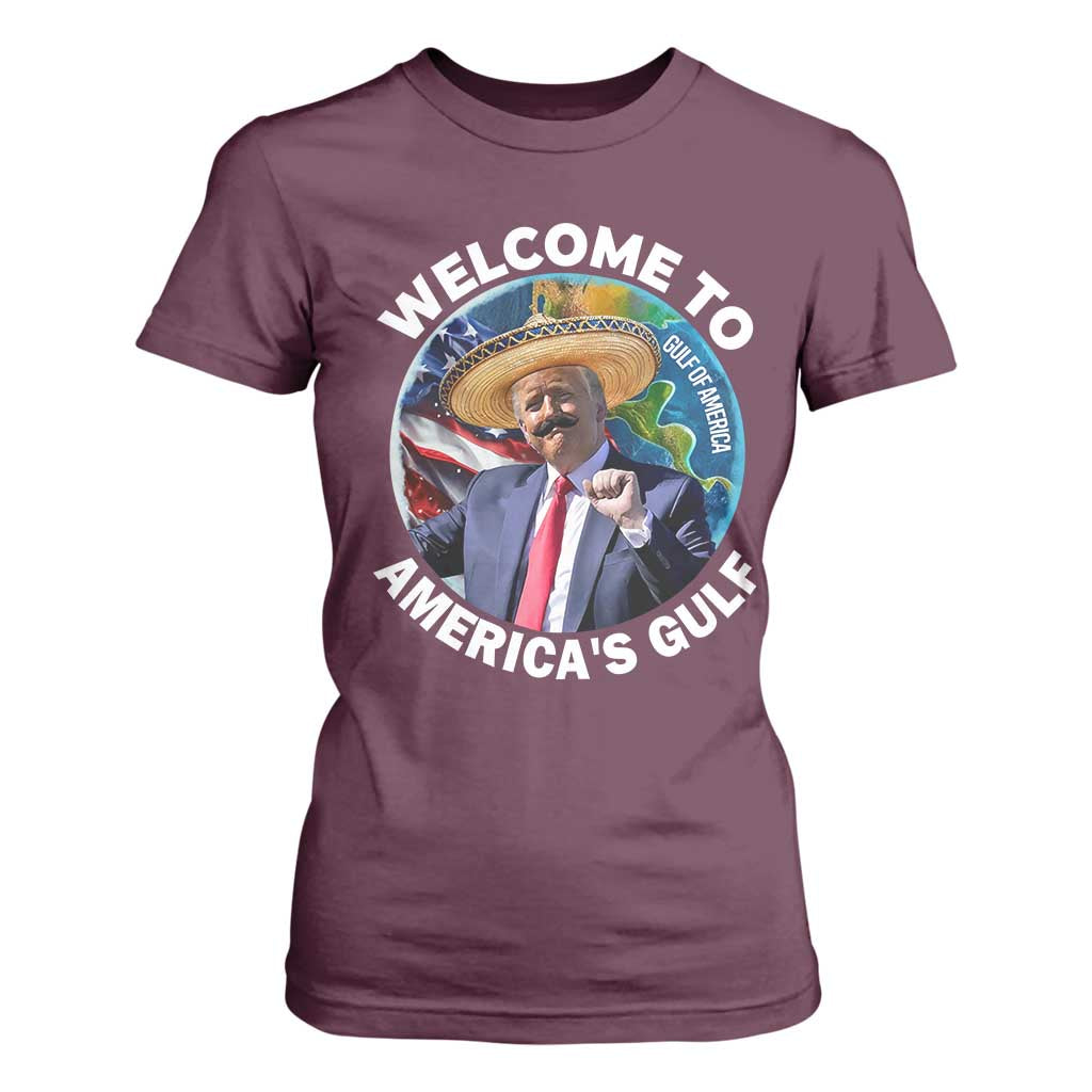 America's Gulf Mexico T Shirt For Women Trump Sombrero Dancing Funny Map TS10 Maroon Print Your Wear