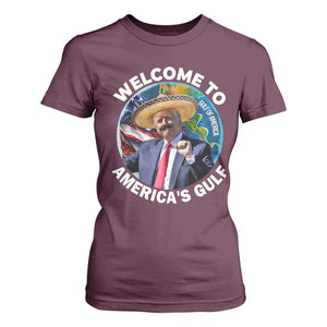 America's Gulf Mexico T Shirt For Women Trump Sombrero Dancing Funny Map TS10 Maroon Print Your Wear