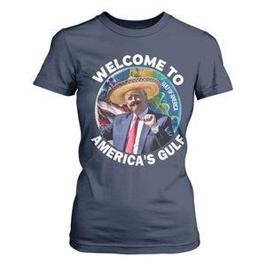 America's Gulf Mexico T Shirt For Women Trump Sombrero Dancing Funny Map TS10 Navy Print Your Wear