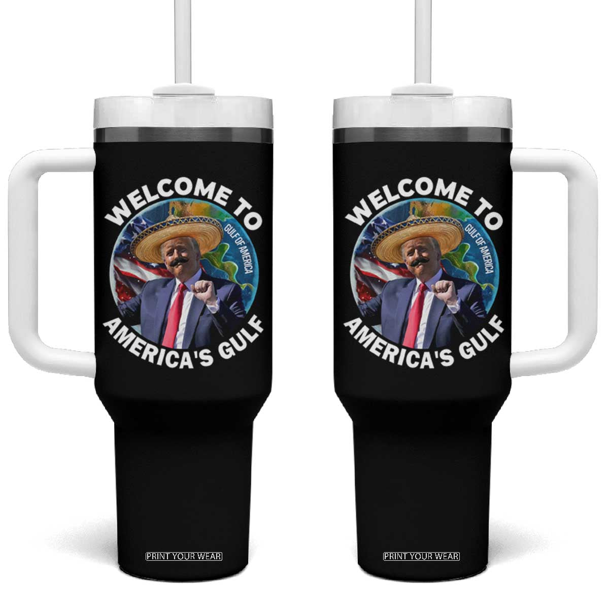 America's Gulf Mexico Tumbler With Handle Trump Sombrero Dancing Funny Map TS10 One Size: 40 oz Black Print Your Wear