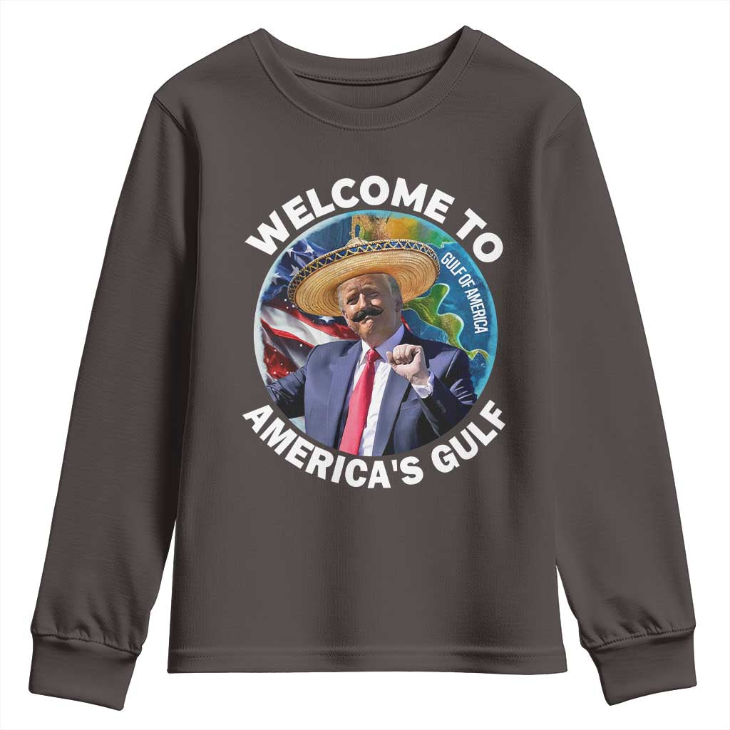 America's Gulf Mexico Youth Sweatshirt Trump Sombrero Dancing Funny Map TS10 Dark Chocolate Print Your Wear