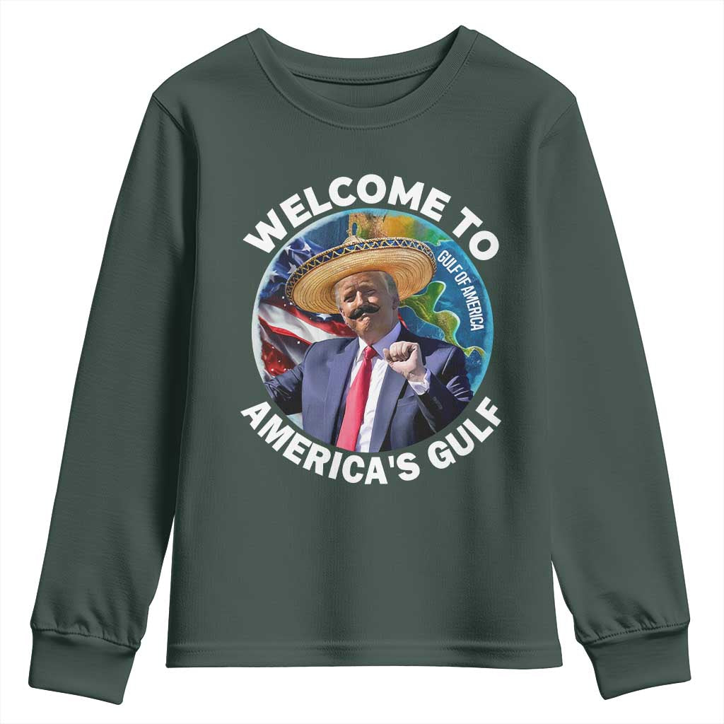 America's Gulf Mexico Youth Sweatshirt Trump Sombrero Dancing Funny Map TS10 Dark Forest Green Print Your Wear