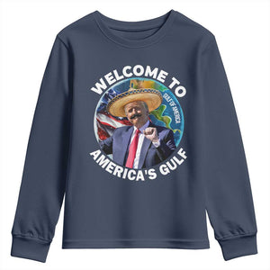 America's Gulf Mexico Youth Sweatshirt Trump Sombrero Dancing Funny Map TS10 Navy Print Your Wear