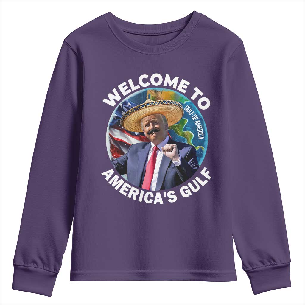 America's Gulf Mexico Youth Sweatshirt Trump Sombrero Dancing Funny Map TS10 Purple Print Your Wear