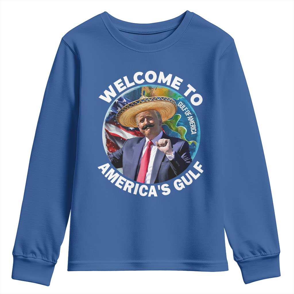 America's Gulf Mexico Youth Sweatshirt Trump Sombrero Dancing Funny Map TS10 Royal Blue Print Your Wear