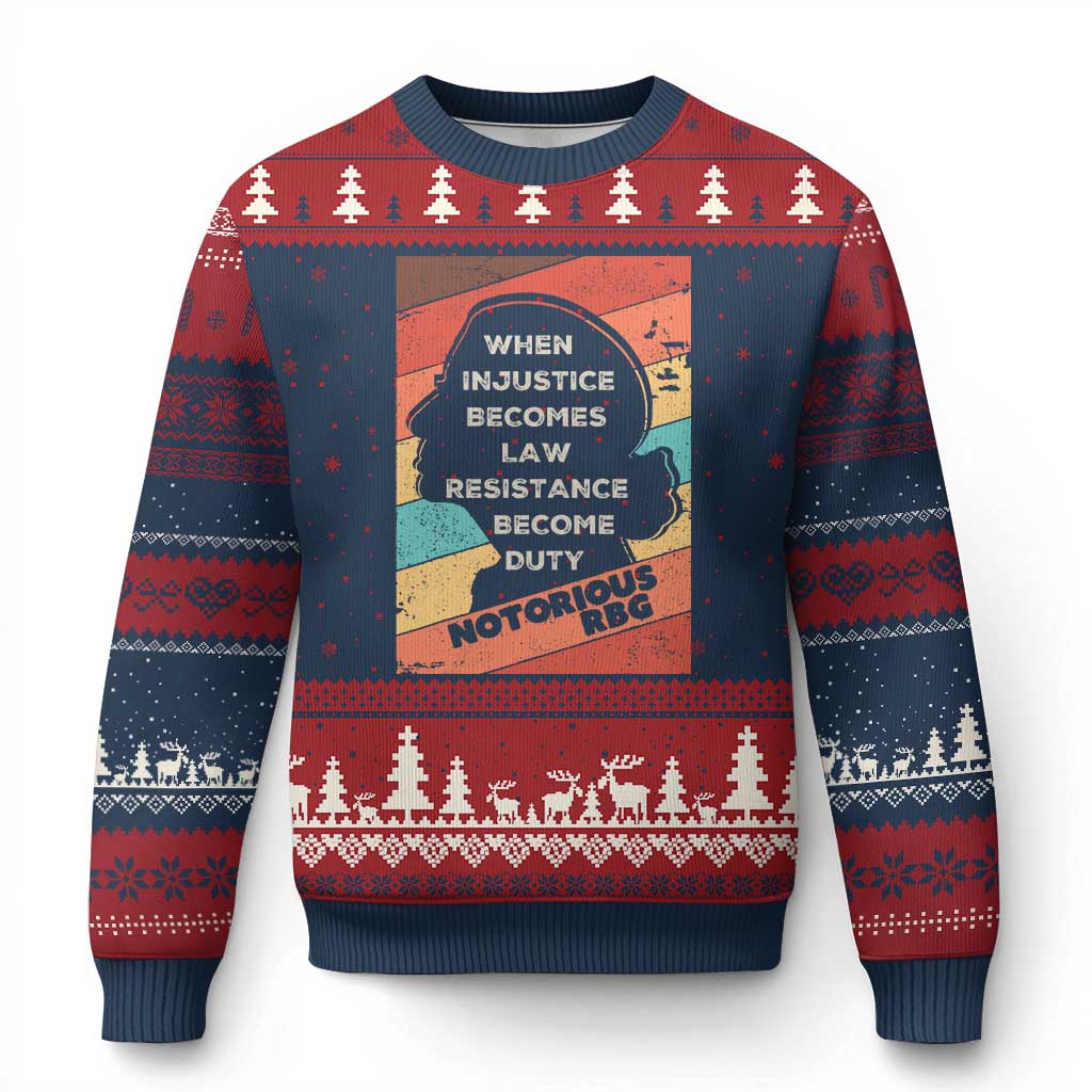 When Injustice Becomes Law Resistance Becomes Duty Ugly Christmas Sweater Political Protest Feminist RGB TS10 Navy Red Print Your Wear