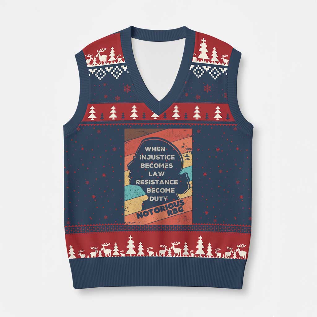 When Injustice Becomes Law Resistance Becomes Duty V-Neck Knit Sweater Vest Political Protest Feminist RGB TS10 Navy Red Print Your Wear