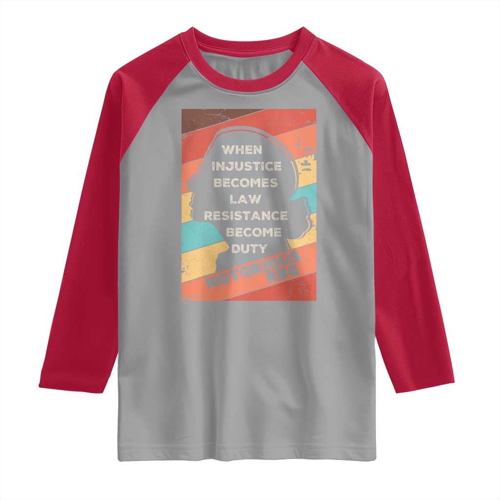 When Injustice Becomes Law Resistance Becomes Duty Raglan Shirt Political Protest Feminist RGB TS10 Sport Gray Red Print Your Wear