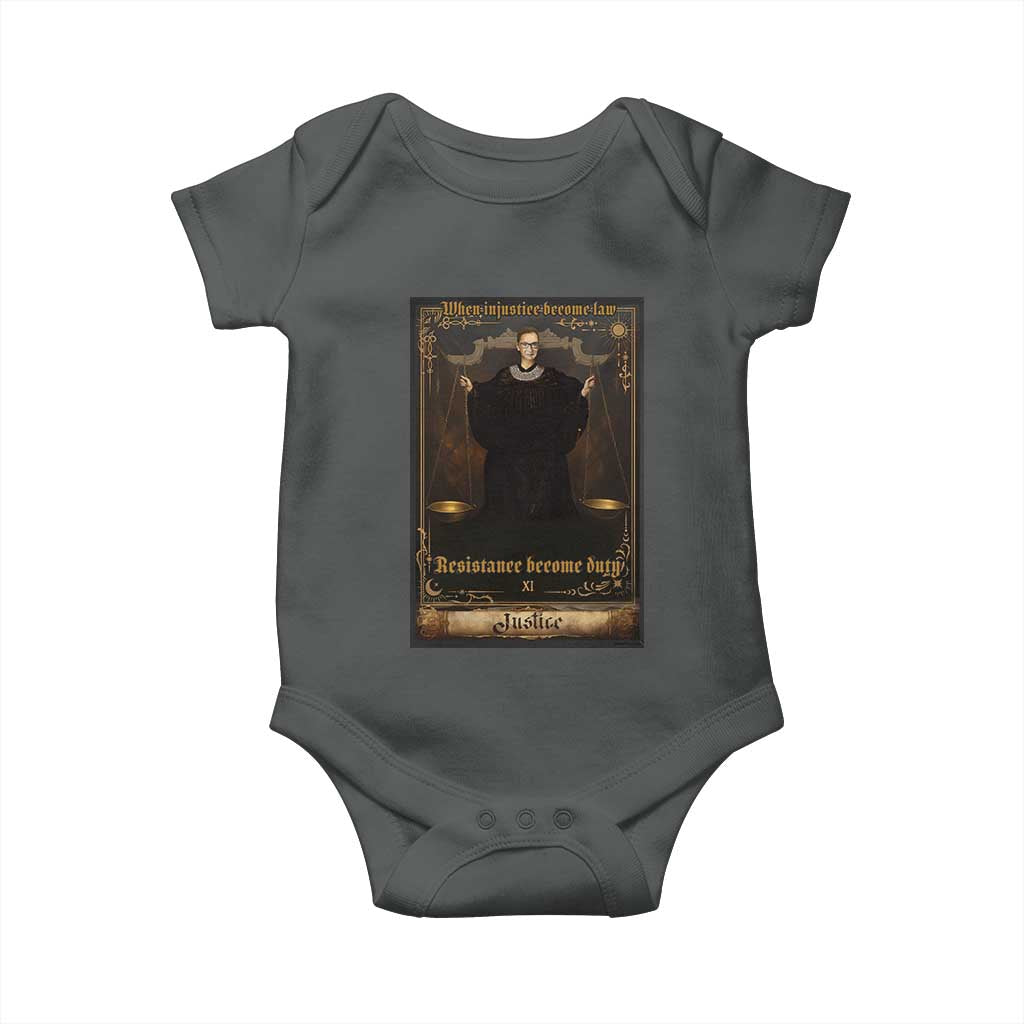 Tarot Card RBG Baby Onesie When Injustice Becomes Law Resistance Becomes Duty TS10 Dark Heather Print Your Wear