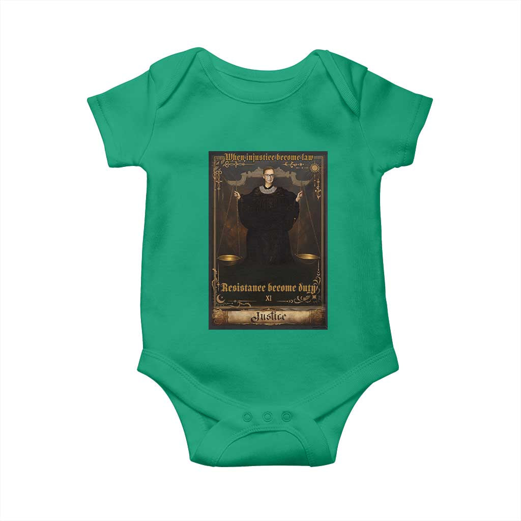 Tarot Card RBG Baby Onesie When Injustice Becomes Law Resistance Becomes Duty TS10 Irish Green Print Your Wear