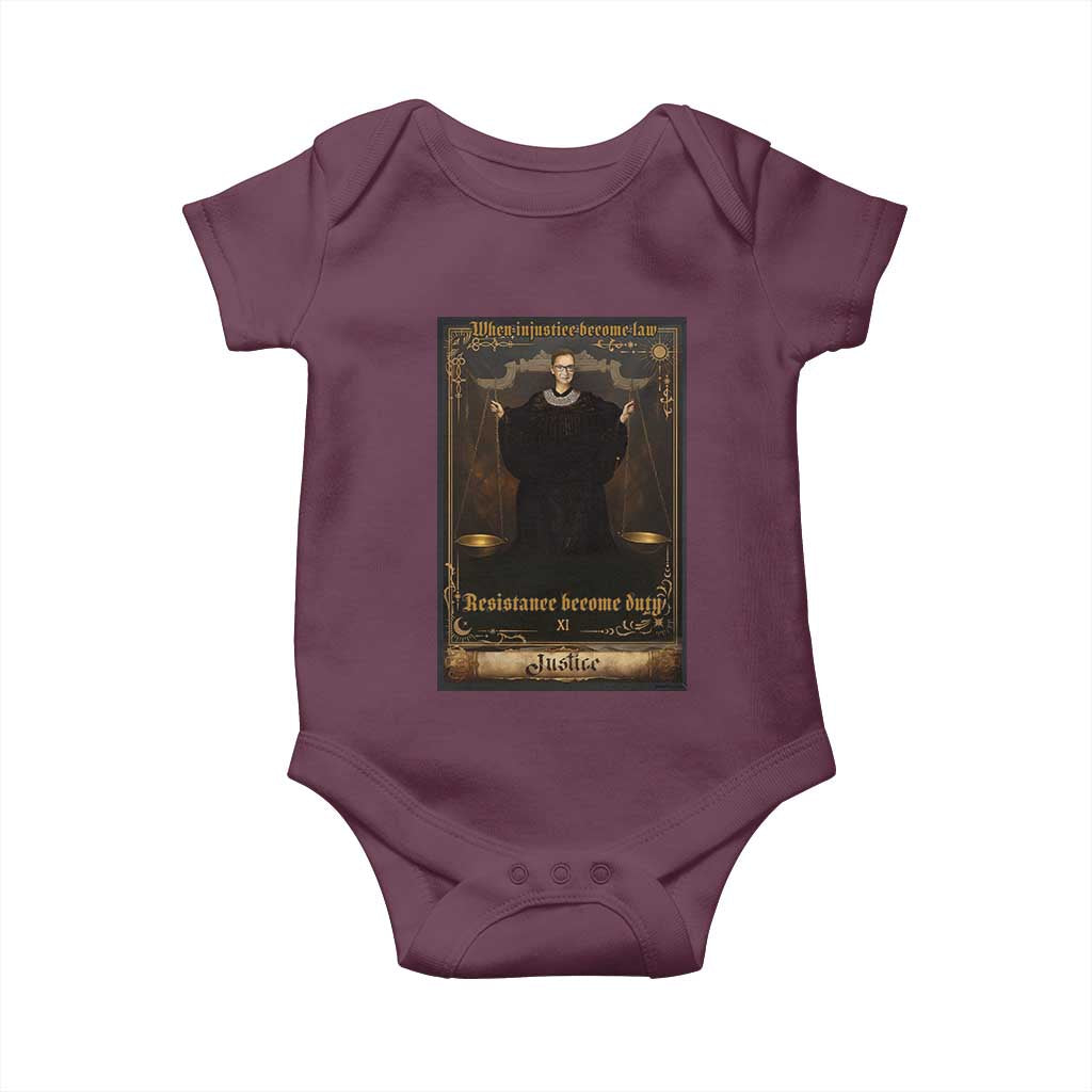 Tarot Card RBG Baby Onesie When Injustice Becomes Law Resistance Becomes Duty TS10 Maroon Print Your Wear