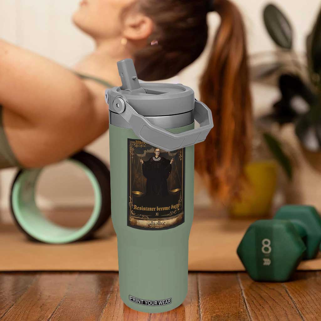 Tarot Card RBG Flip Straw Tumbler When Injustice Becomes Law Resistance Becomes Duty TS10 One Size: 30 oz Moss Green Print Your Wear