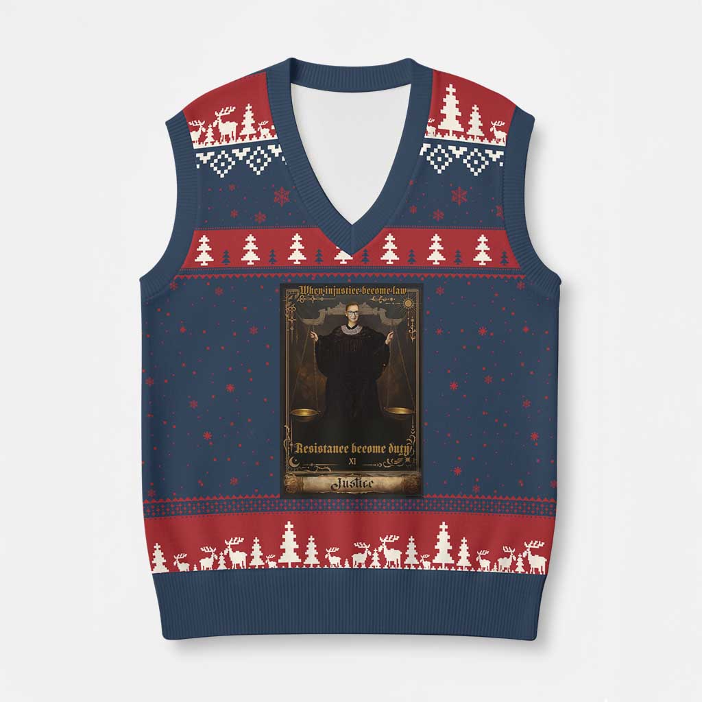 Tarot Card RBG V-Neck Knit Sweater Vest When Injustice Becomes Law Resistance Becomes Duty TS10 Navy Red Print Your Wear