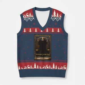 Tarot Card RBG V-Neck Knit Sweater Vest When Injustice Becomes Law Resistance Becomes Duty TS10 Navy Red Print Your Wear