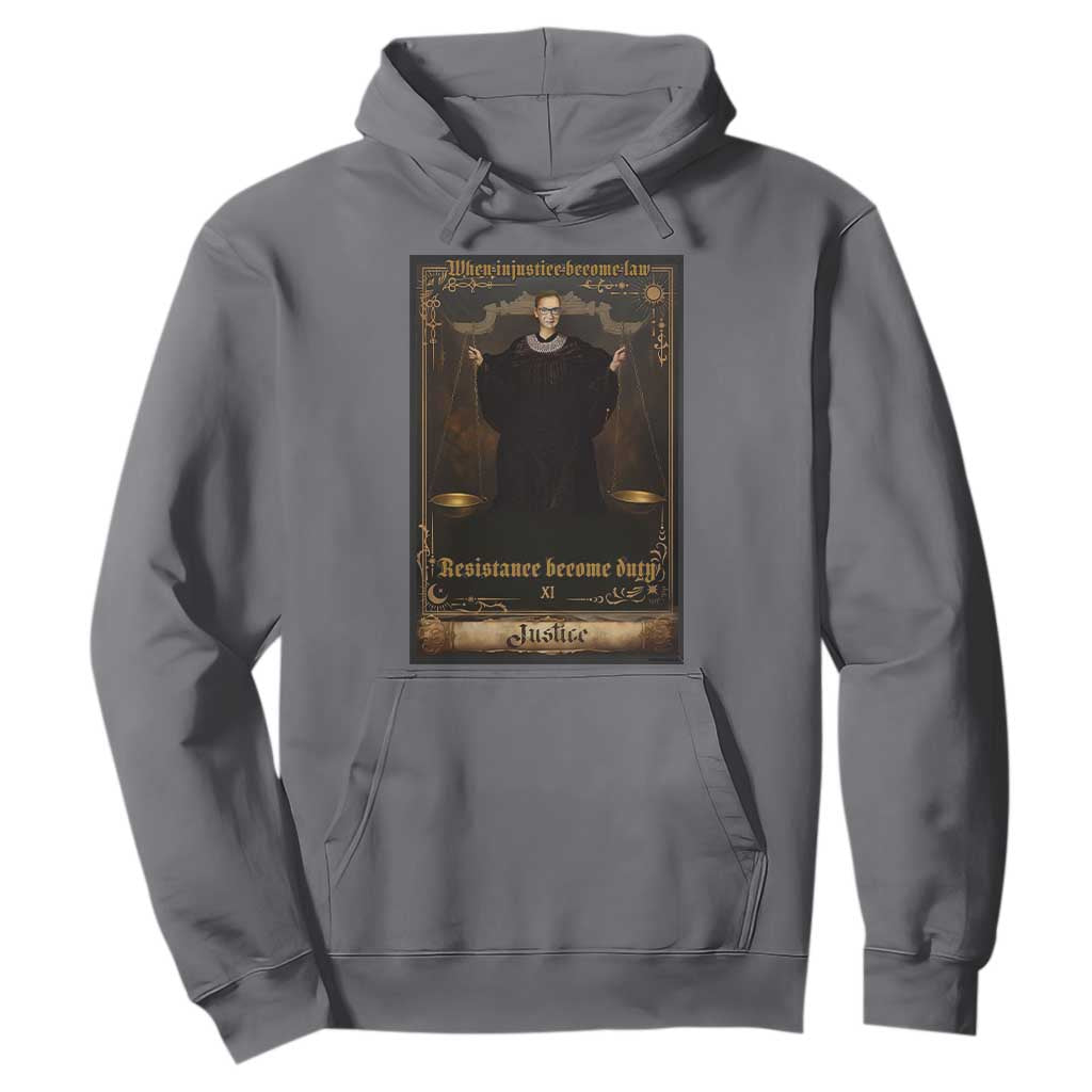 Tarot Card RBG Hoodie When Injustice Becomes Law Resistance Becomes Duty TS10 Charcoal Print Your Wear