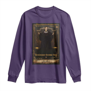 Tarot Card RBG Long Sleeve Shirt When Injustice Becomes Law Resistance Becomes Duty TS10 Purple Print Your Wear