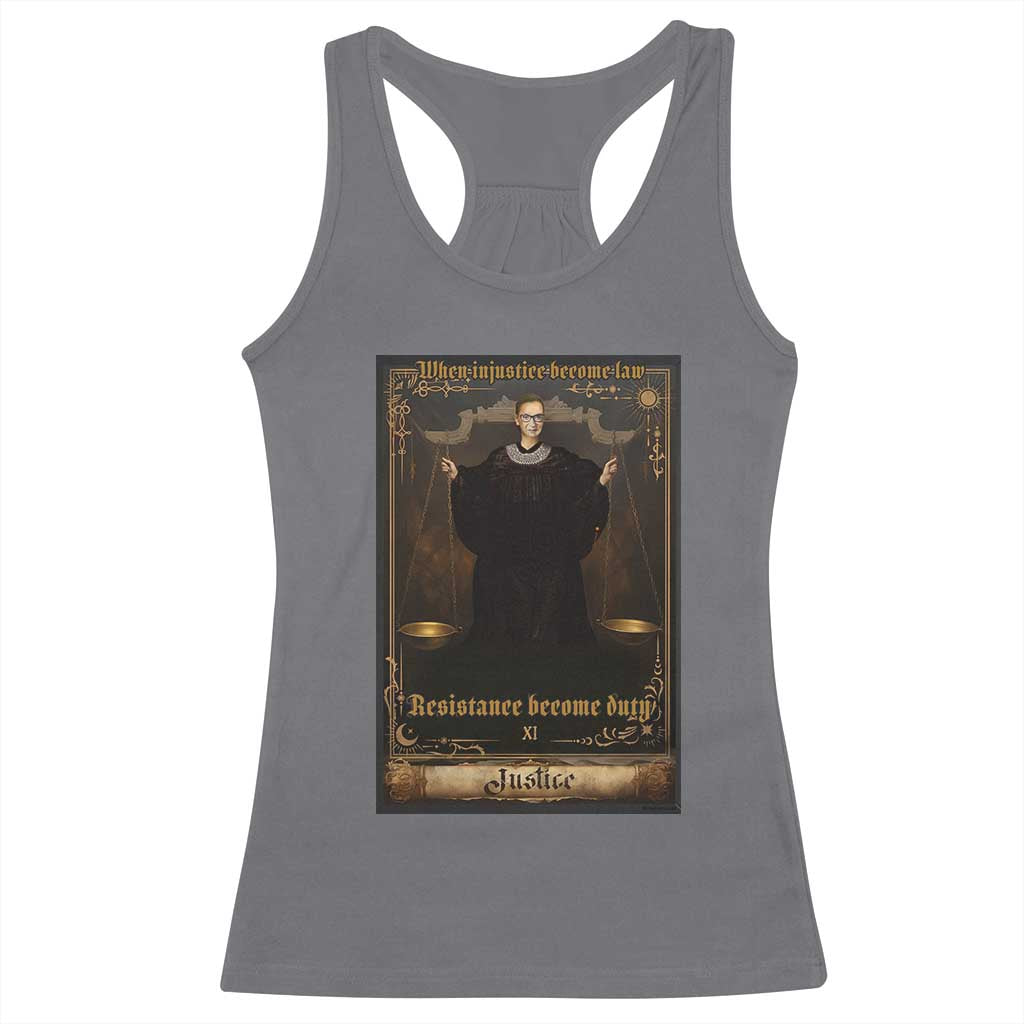 Tarot Card RBG Racerback Tank Top When Injustice Becomes Law Resistance Becomes Duty TS10 Charcoal Print Your Wear