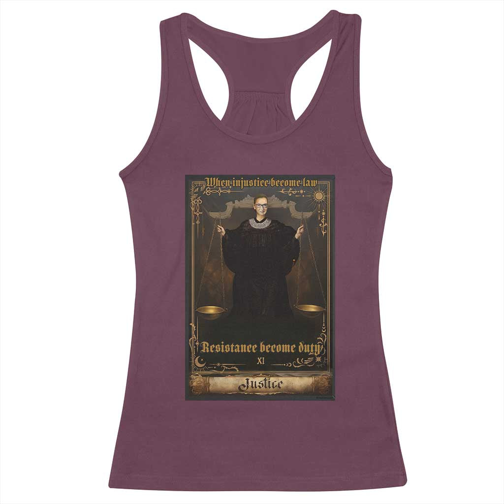 Tarot Card RBG Racerback Tank Top When Injustice Becomes Law Resistance Becomes Duty TS10 Maroon Print Your Wear