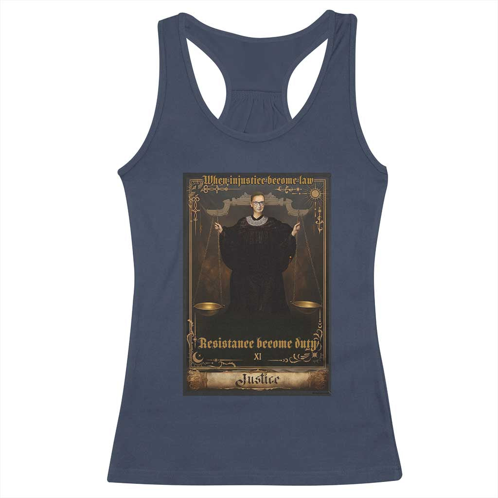 Tarot Card RBG Racerback Tank Top When Injustice Becomes Law Resistance Becomes Duty TS10 Navy Print Your Wear