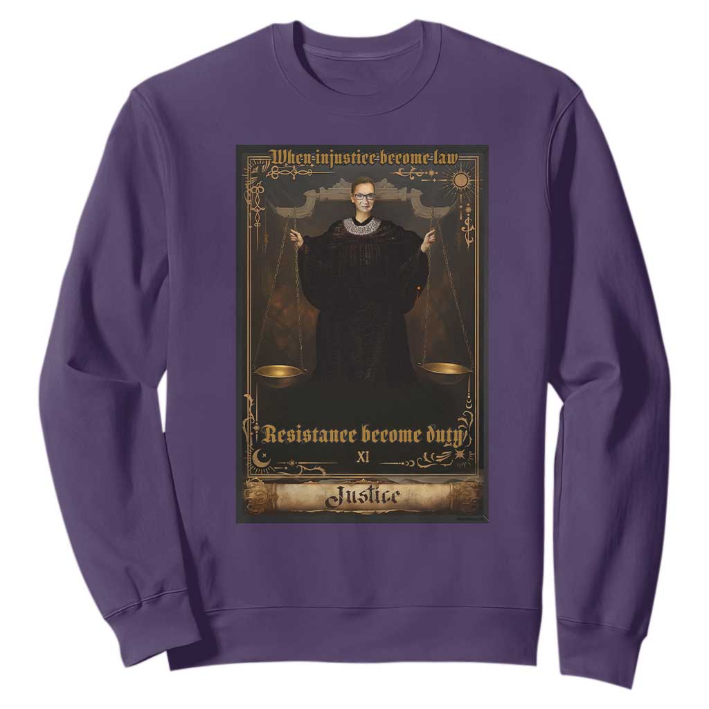 Tarot Card RBG Sweatshirt When Injustice Becomes Law Resistance Becomes Duty TS10 Purple Print Your Wear