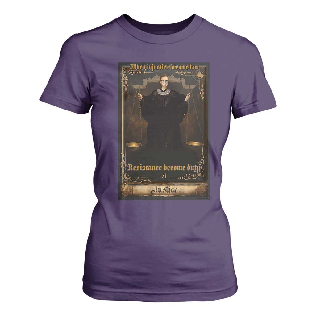 Tarot Card RBG T Shirt For Women When Injustice Becomes Law Resistance Becomes Duty TS10 Purple Print Your Wear