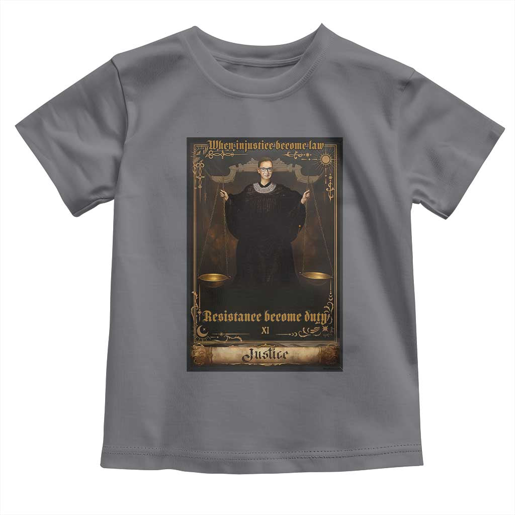 Tarot Card RBG Toddler T Shirt When Injustice Becomes Law Resistance Becomes Duty TS10 Charcoal Print Your Wear
