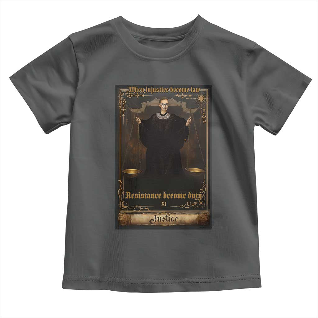 Tarot Card RBG Toddler T Shirt When Injustice Becomes Law Resistance Becomes Duty TS10 Dark Heather Print Your Wear