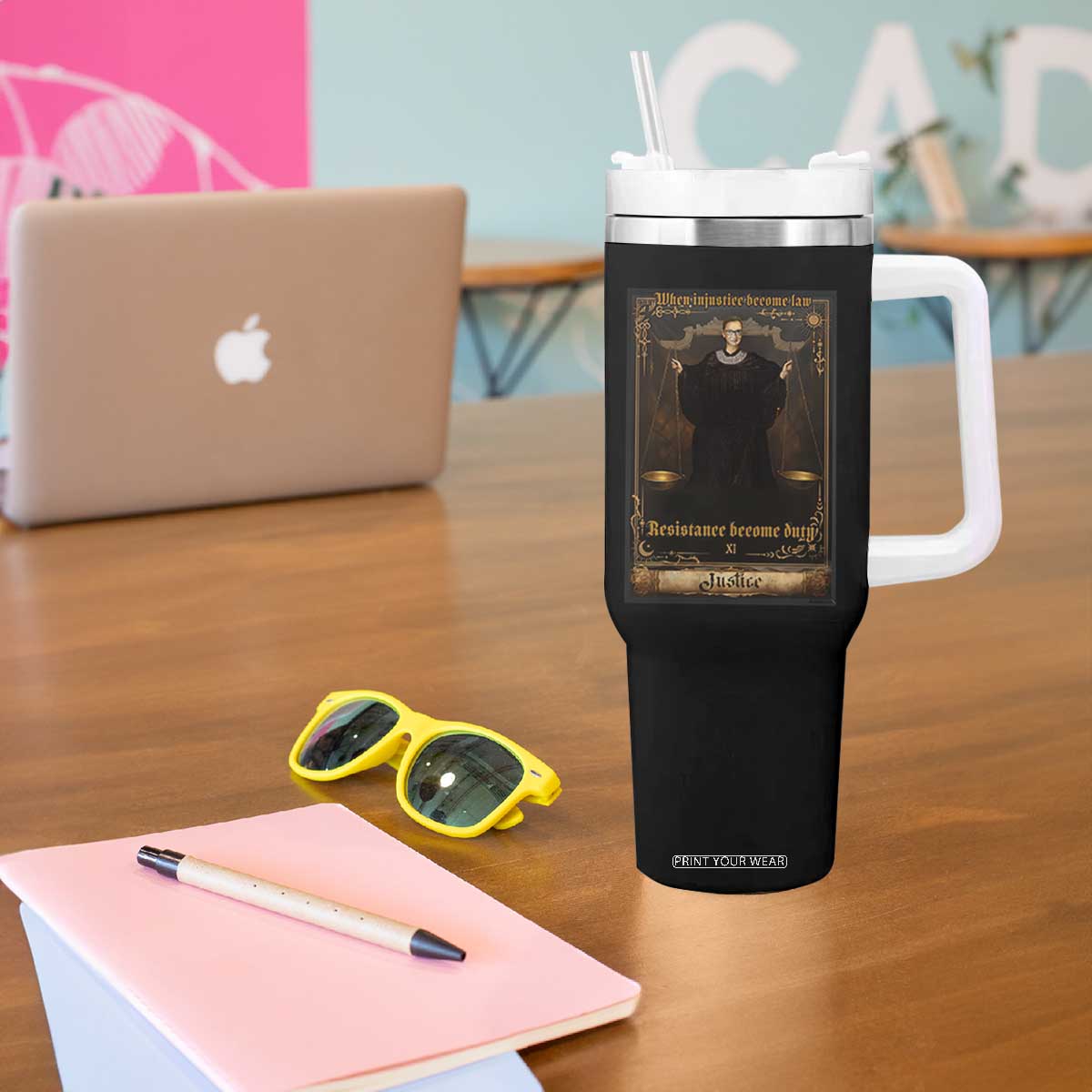 Tarot Card RBG Tumbler With Handle When Injustice Becomes Law Resistance Becomes Duty TS10 Print Your Wear