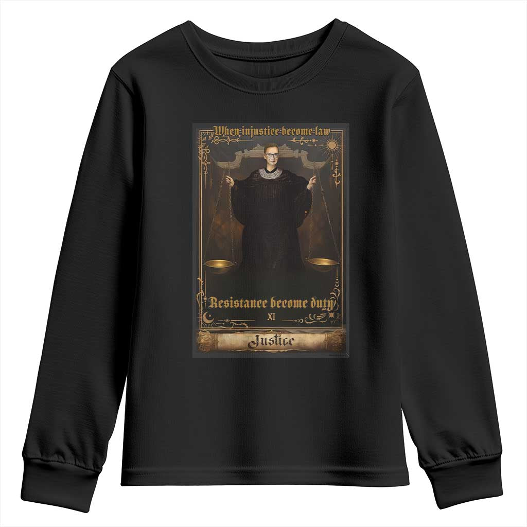 Tarot Card RBG Youth Sweatshirt When Injustice Becomes Law Resistance Becomes Duty TS10 Black Print Your Wear