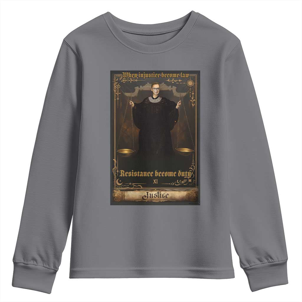 Tarot Card RBG Youth Sweatshirt When Injustice Becomes Law Resistance Becomes Duty TS10 Charcoal Print Your Wear