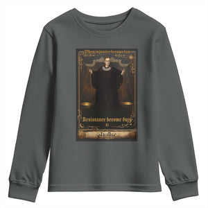 Tarot Card RBG Youth Sweatshirt When Injustice Becomes Law Resistance Becomes Duty TS10 Dark Heather Print Your Wear