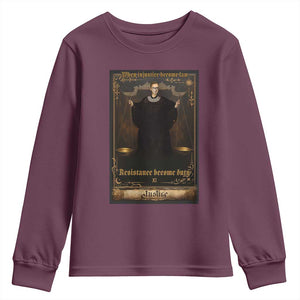 Tarot Card RBG Youth Sweatshirt When Injustice Becomes Law Resistance Becomes Duty TS10 Maroon Print Your Wear