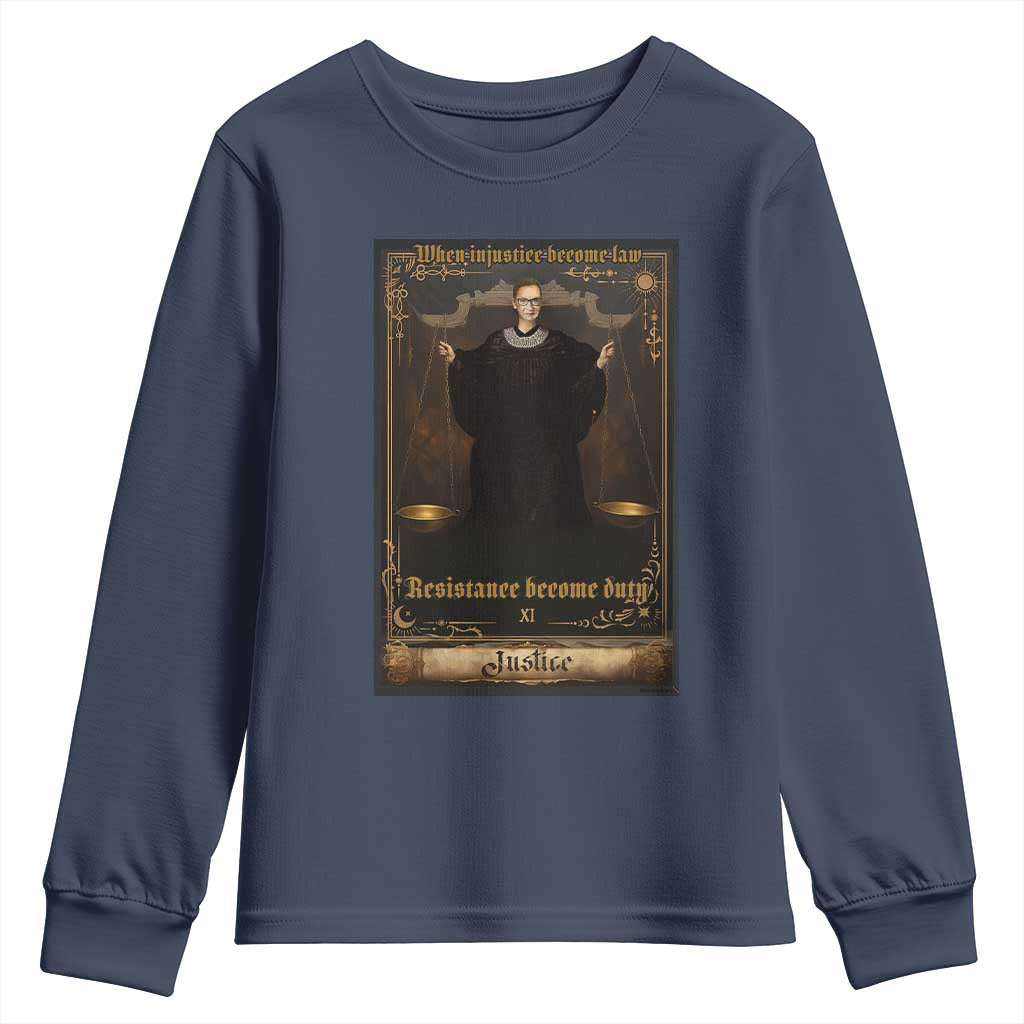 Tarot Card RBG Youth Sweatshirt When Injustice Becomes Law Resistance Becomes Duty TS10 Navy Print Your Wear