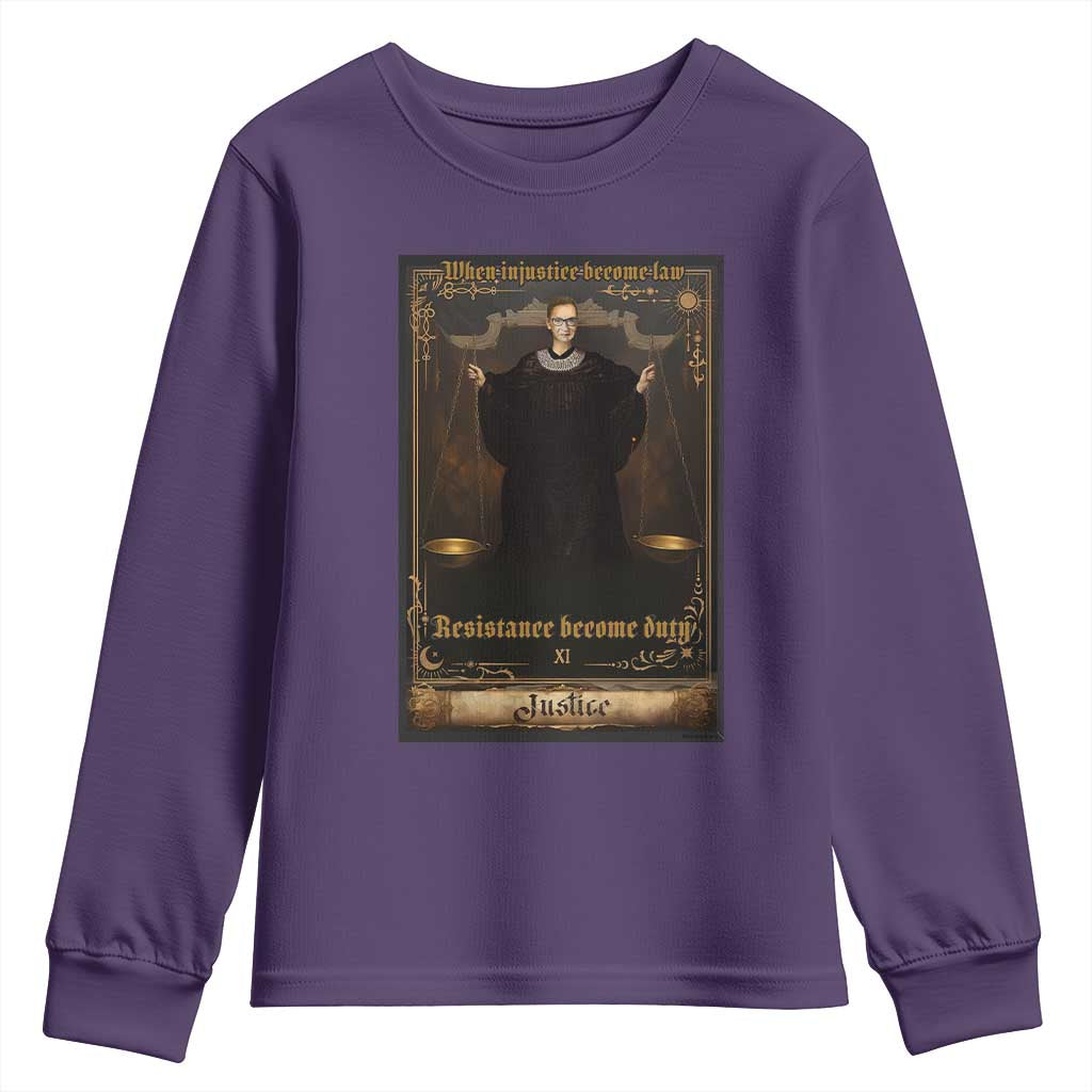 Tarot Card RBG Youth Sweatshirt When Injustice Becomes Law Resistance Becomes Duty TS10 Purple Print Your Wear