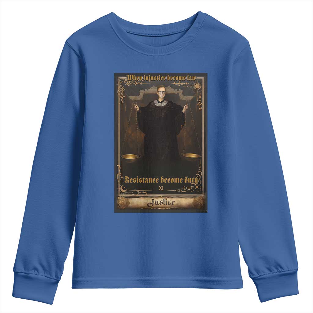 Tarot Card RBG Youth Sweatshirt When Injustice Becomes Law Resistance Becomes Duty TS10 Royal Blue Print Your Wear