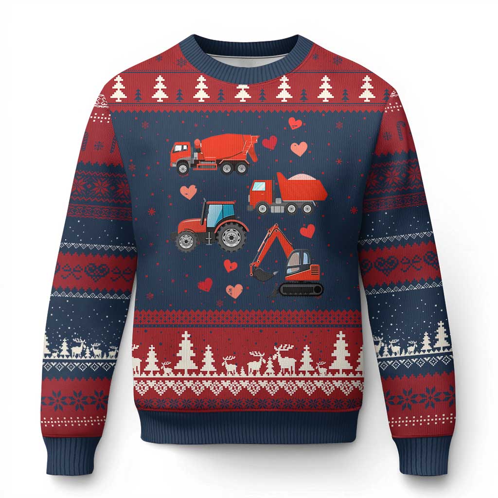 Excavator Construction Ugly Christmas Sweater Car Tractor Truck Lovers TS10 Navy Red Print Your Wear