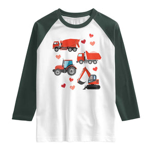 Excavator Construction Raglan Shirt Car Tractor Truck Lovers TS10 White Dark Forest Green Print Your Wear