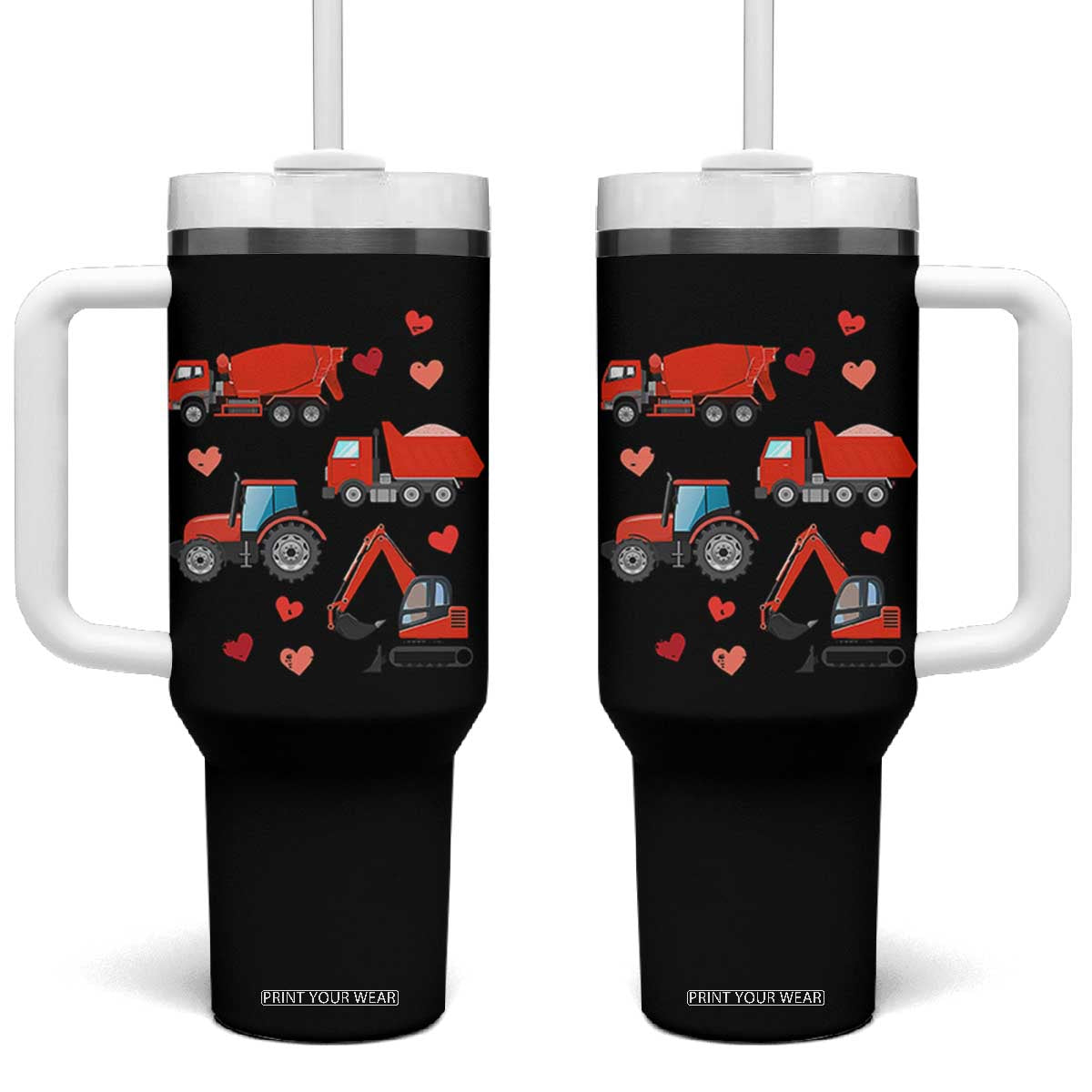Excavator Construction Tumbler With Handle Car Tractor Truck Lovers TS10 One Size: 40 oz Black Print Your Wear