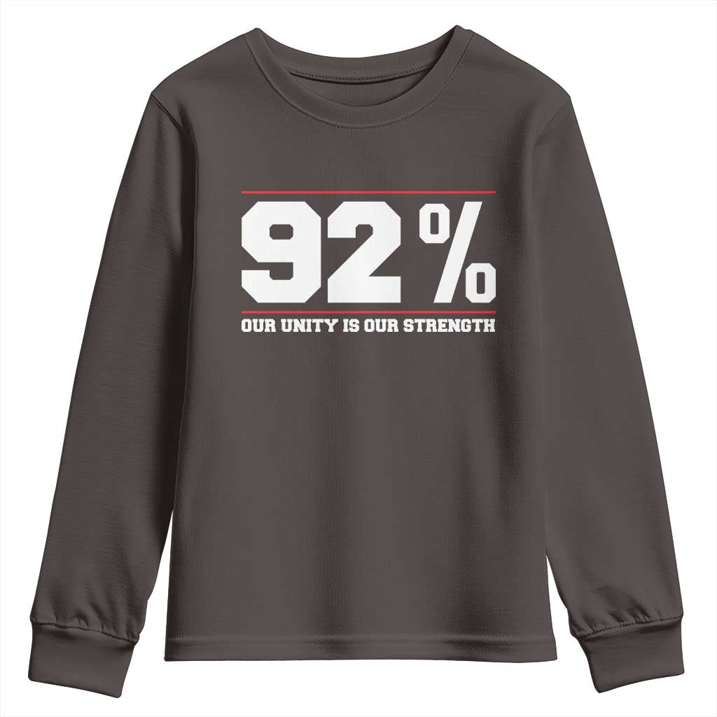 92 Percent Black Woman Power Youth Sweatshirt 92% Our Unity Is Our Strength TS10 Dark Chocolate Print Your Wear