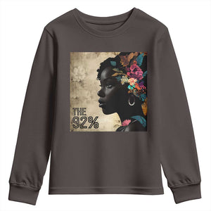 The 92% Black Women Power Youth Sweatshirt 92 Percent Floral Melanin Girls TS10 Dark Chocolate Print Your Wear