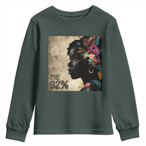 The 92% Black Women Power Youth Sweatshirt 92 Percent Floral Melanin Girls TS10 Dark Forest Green Print Your Wear
