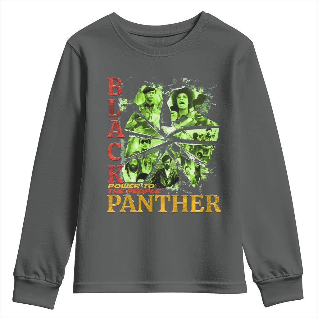 Vintage Black Panther Party Youth Sweatshirt Newton Seale Shakur Black History Month Juneteenth TS10 Dark Heather Print Your Wear