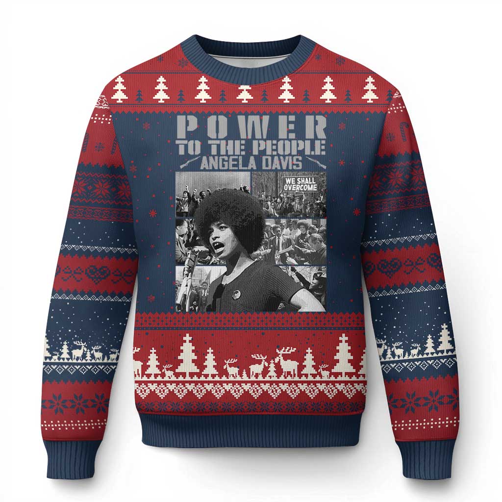 Power To The People Ugly Christmas Sweater Black History Angela Davis Black Panther Party TS10 Navy Red Print Your Wear