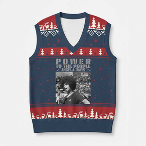 Power To The People V-Neck Knit Sweater Vest Black History Angela Davis Black Panther Party TS10 Navy Red Print Your Wear