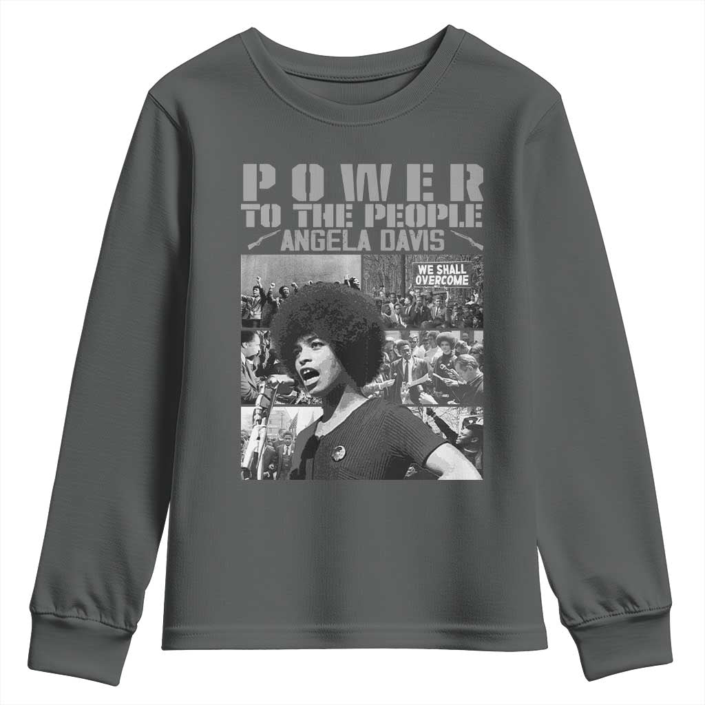 Power To The People Youth Sweatshirt Black History Angela Davis Black Panther Party TS10 Dark Heather Print Your Wear