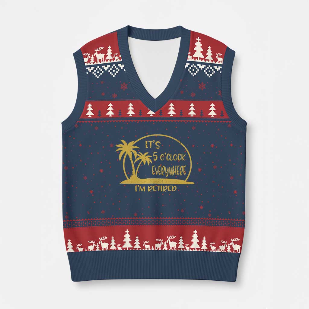 Retirement V-Neck Knit Sweater Vest It's 5 O'clock Everywhere I'm Retired Summer Vibes TS10 Navy Red Print Your Wear