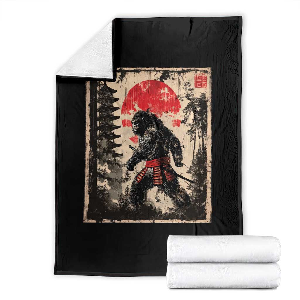 Samurai Bigfoot Throw Blanket Japanese Vintage Sasquatch Graphic Ukiyo-e Art Funny TS10 Black Print Your Wear