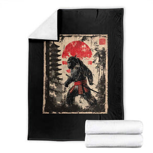 Samurai Bigfoot Throw Blanket Japanese Vintage Sasquatch Graphic Ukiyo-e Art Funny TS10 Black Print Your Wear