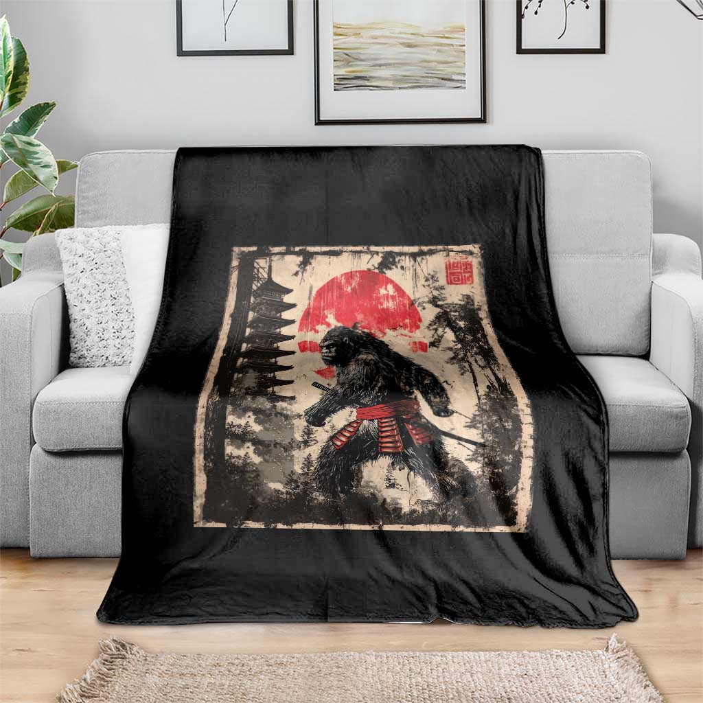 Samurai Bigfoot Throw Blanket Japanese Vintage Sasquatch Graphic Ukiyo-e Art Funny TS10 Print Your Wear